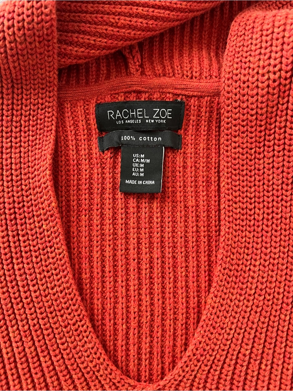 Rachel Zoe 100% Cotton Hooded Chunky Knit Sweater Side Zip Rust Orange M - Picture 4 of 11